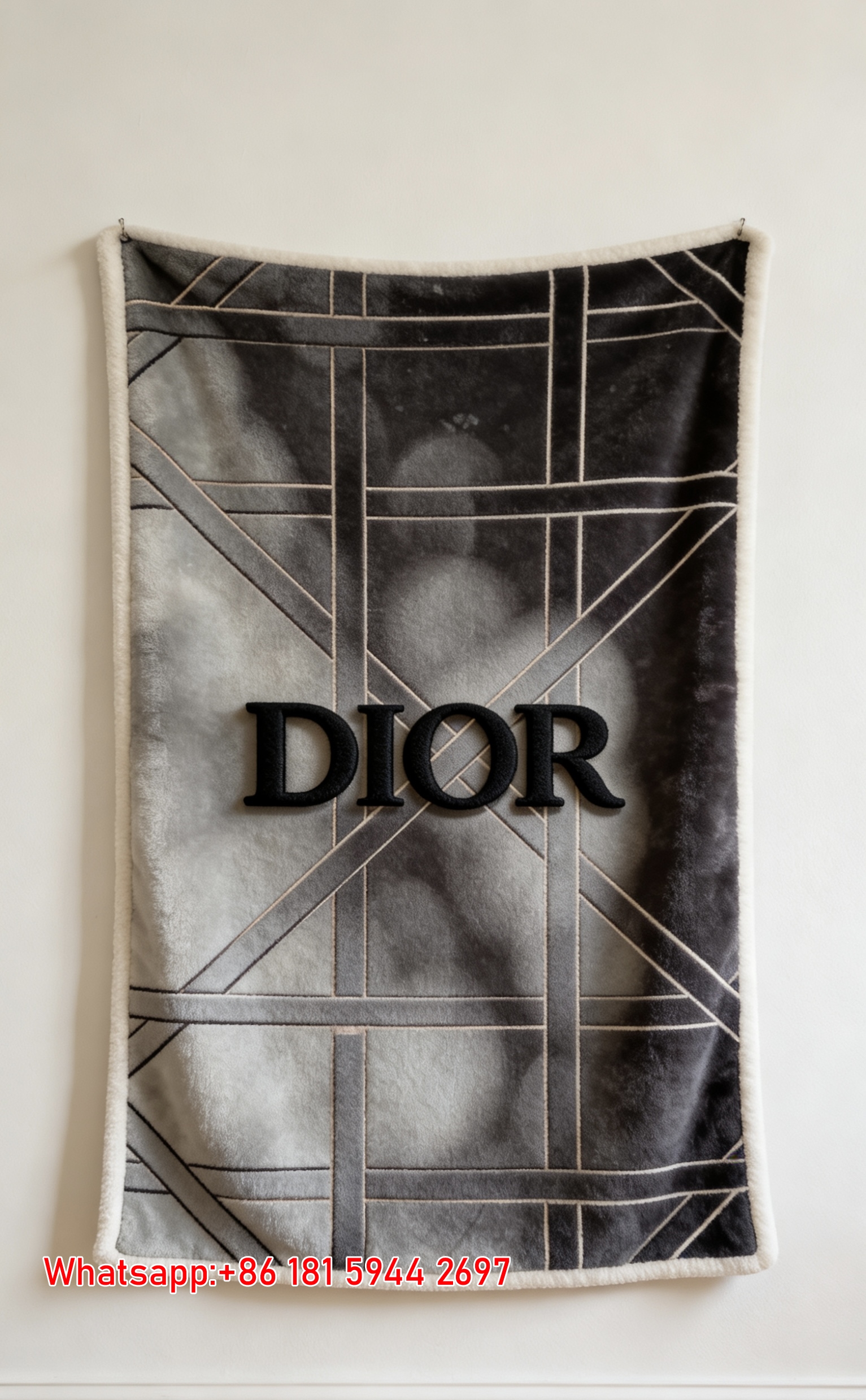 Dior Minimalist Grid Flannel Blanket Throw Sofa Decor D129